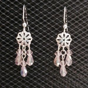 Mini pink glass crystal chandelier earrings